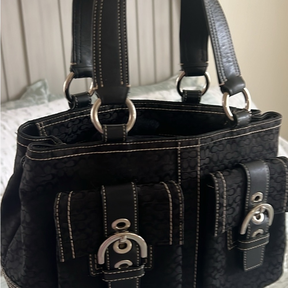 Coach Black Shoulder Bag with Silver Hardware and Structured Design